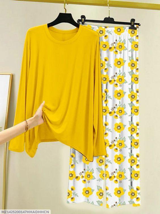 Stylish Yellow Cotton Night Suit Set for Home