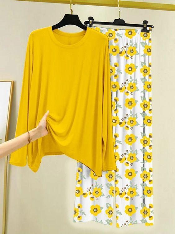 Stylish Yellow Cotton Night Suit Set for Home