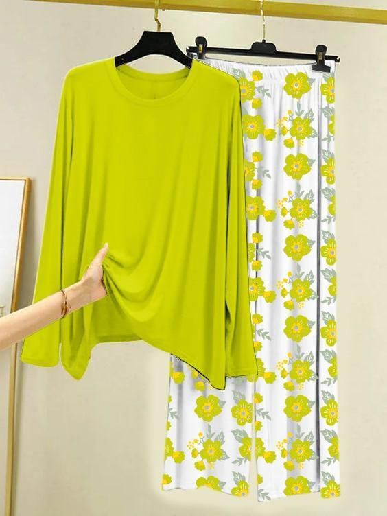 Green Floral Night Suit 2-Piece Cotton Jersey Set