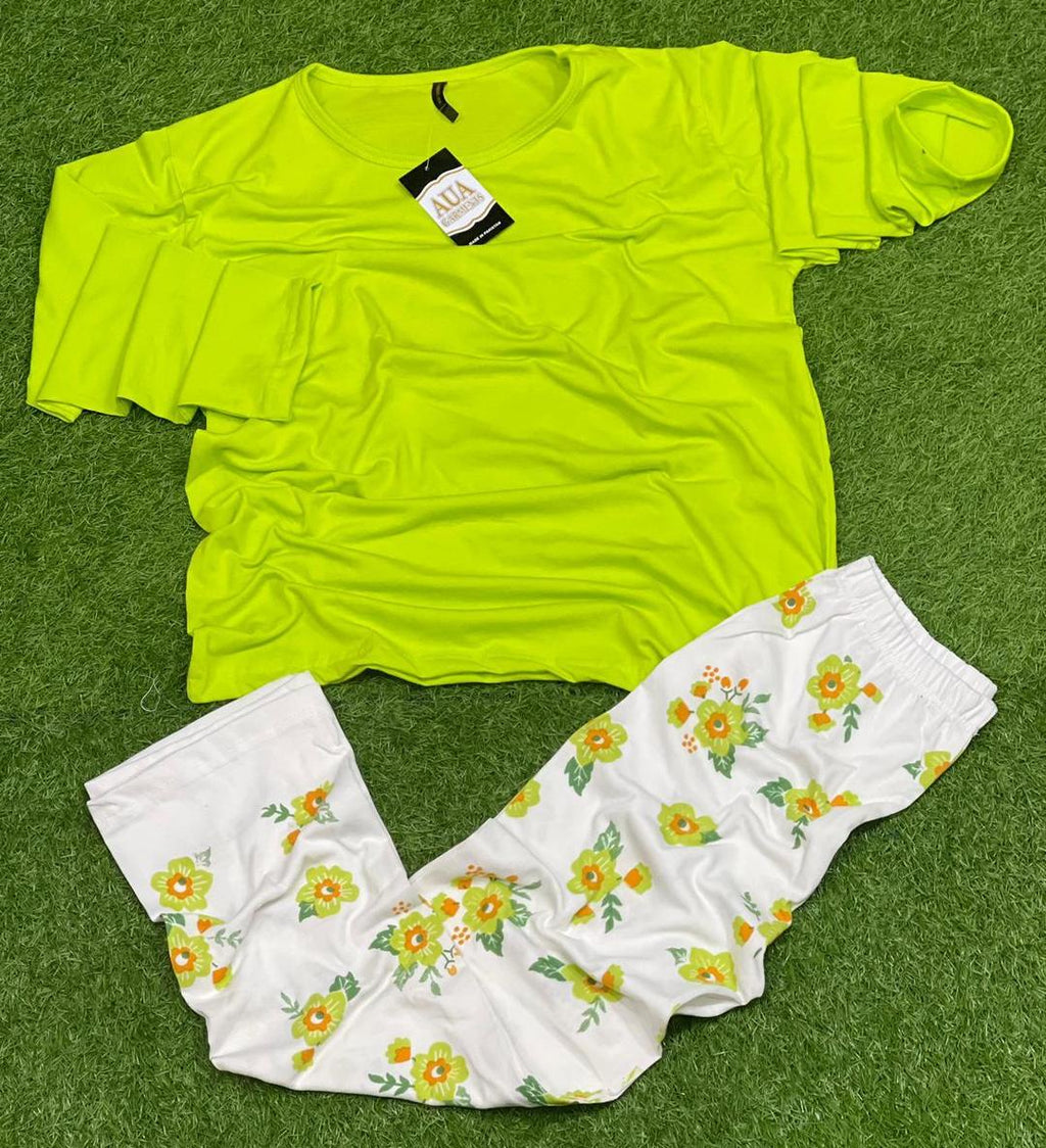 Green Floral Night Suit 2-Piece Cotton Jersey Set