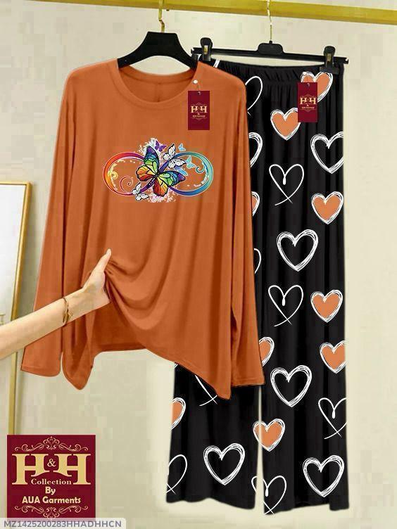 Pakistani Night Suit Butterfly Print Cotton Jersey Set