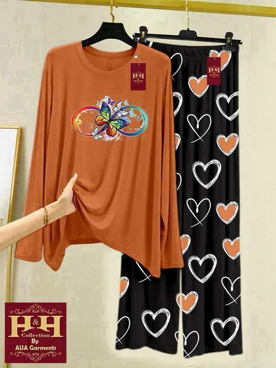 Pakistani Night Suit Butterfly Print Cotton Jersey Set