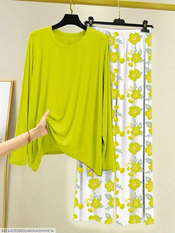Pakistani Night Suit Cotton Jersey Floral Green White