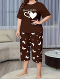 Brown Printed 2-Piece Women's Night Suit with Butterfly Capri Trouser