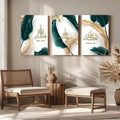 3D Calligraphy Wall Art Set of 3 Wooden Frames Green Gold
