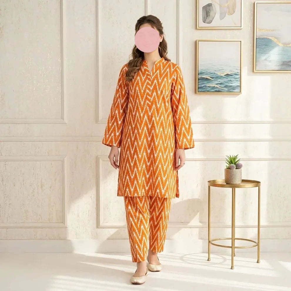 Stylish 2 Pcs Women's Unstitched Printed Suit