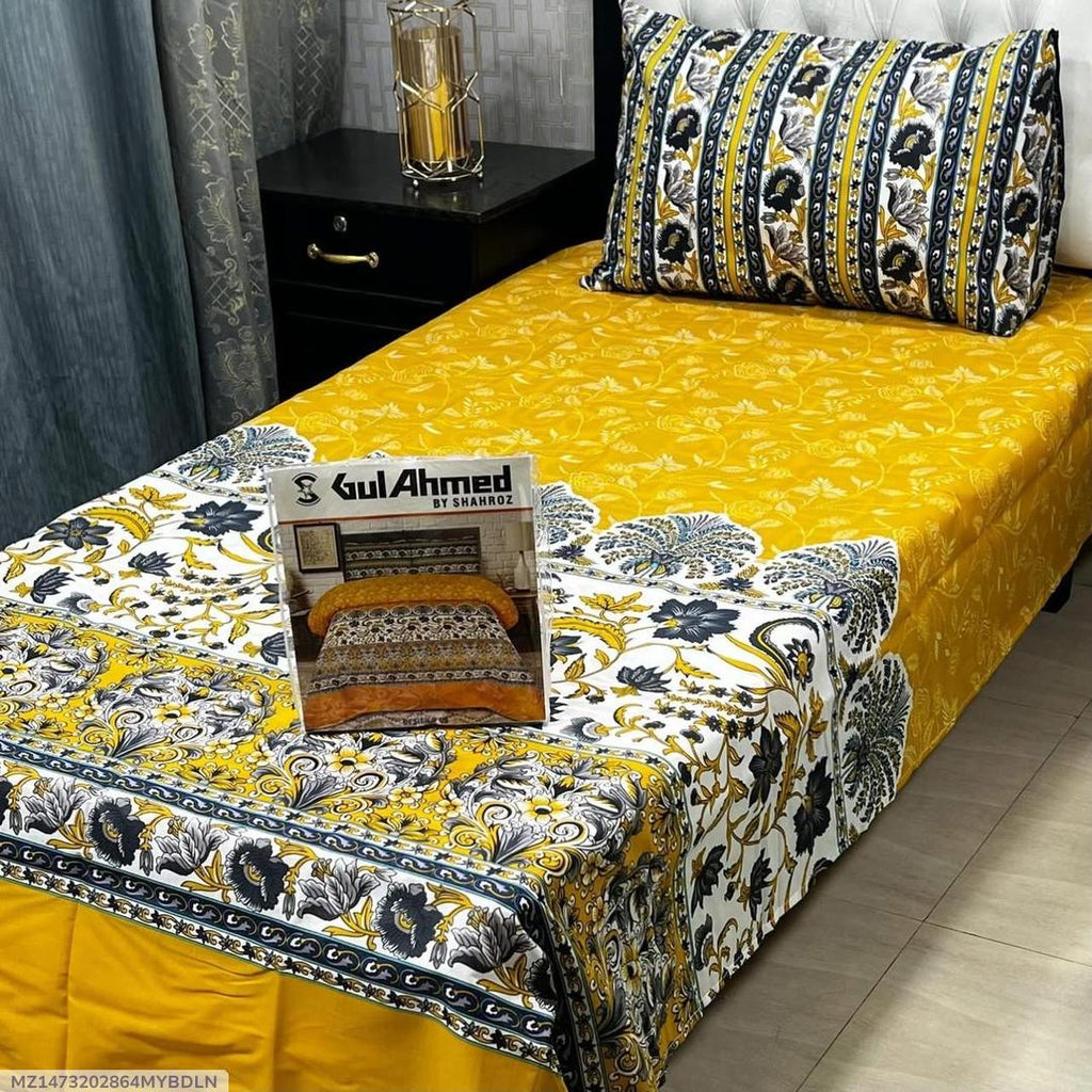 Premium Cotton Salonica Bedsheet Set Single Bed Yellow Floral
