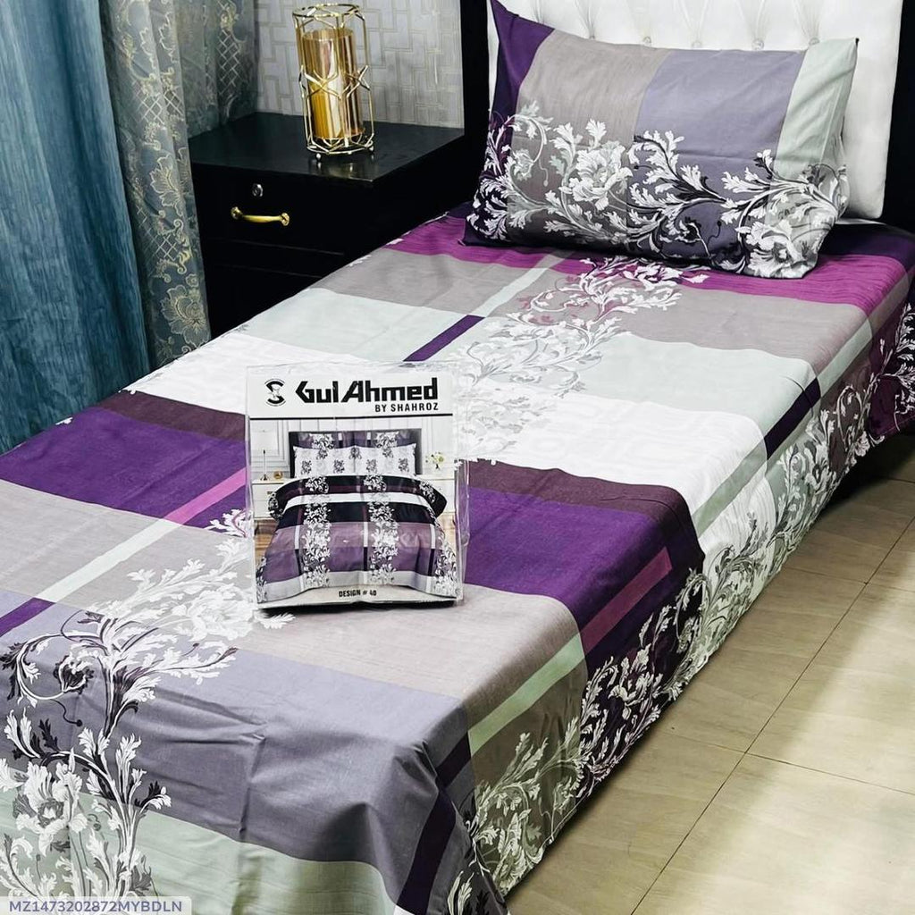 Gul Ahmed Cotton Salonica Bedsheet Set Purple Floral Single