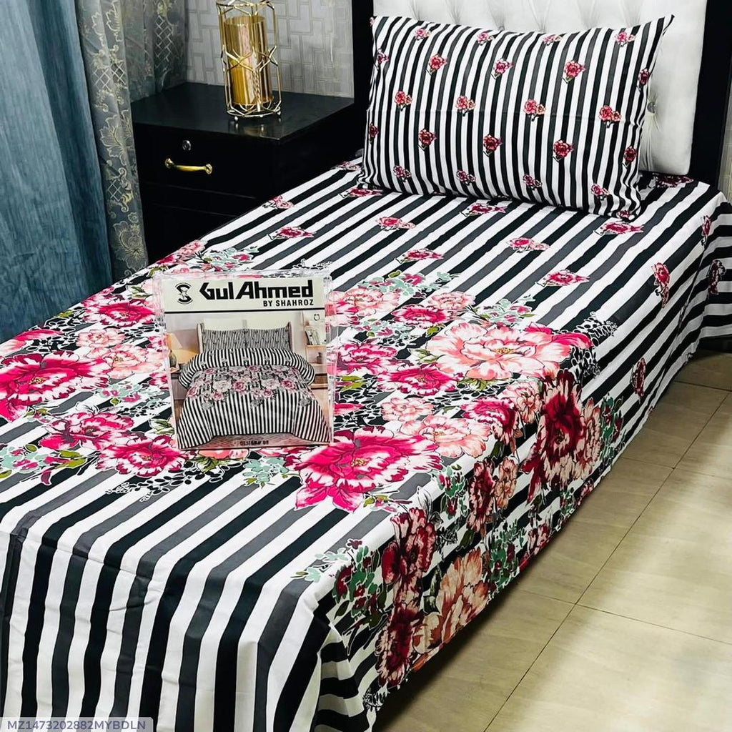 Cotton Salonica Bedsheet Set Black White Pink Floral Single