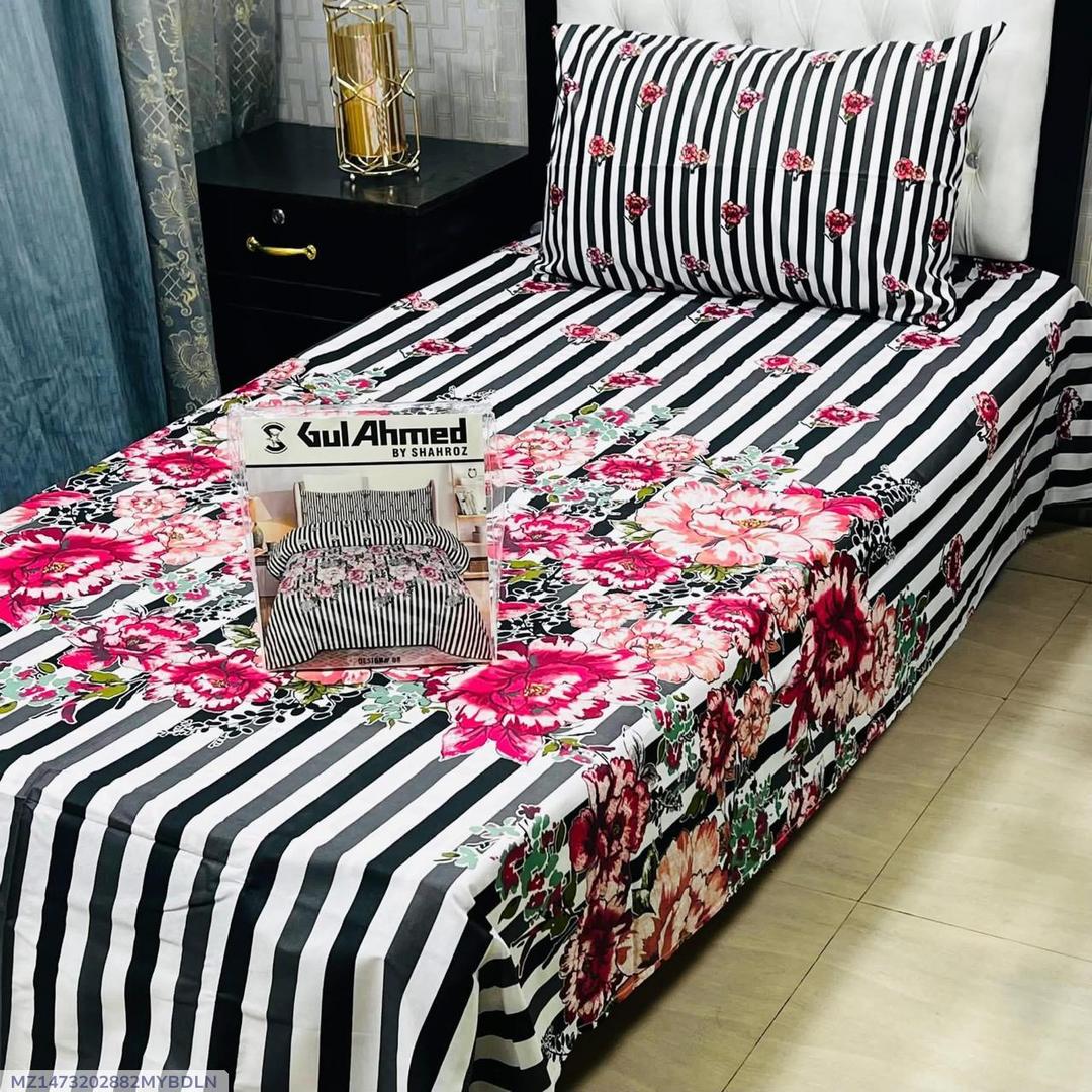 Cotton Salonica Bedsheet Set Black White Pink Floral Single