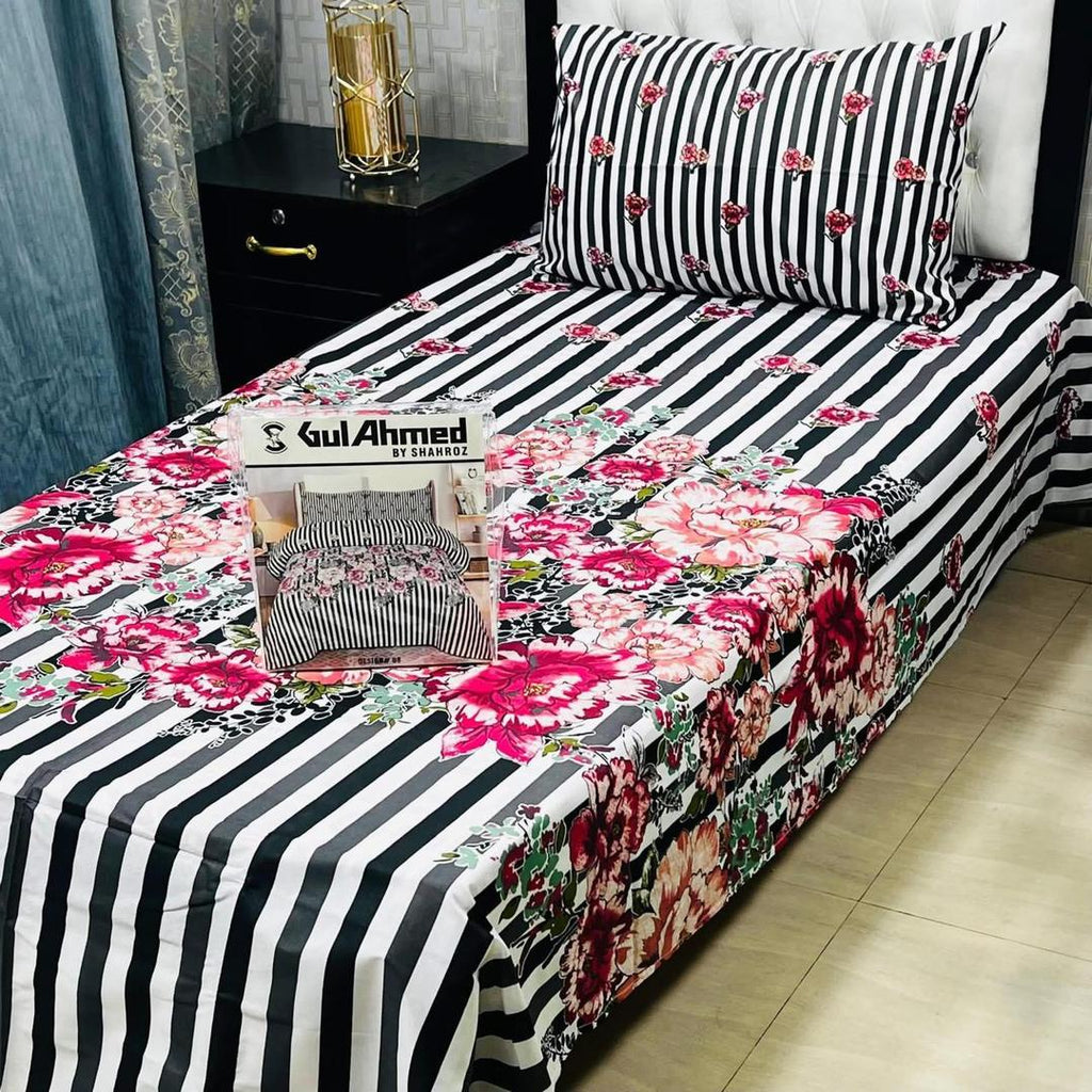 Cotton Salonica Bedsheet Set Black White Pink Floral Single