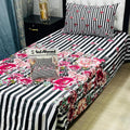 Cotton Salonica Bedsheet Set Black White Pink Floral Single