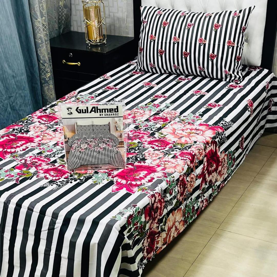 Cotton Salonica Bedsheet Set Black White Pink Floral Single
