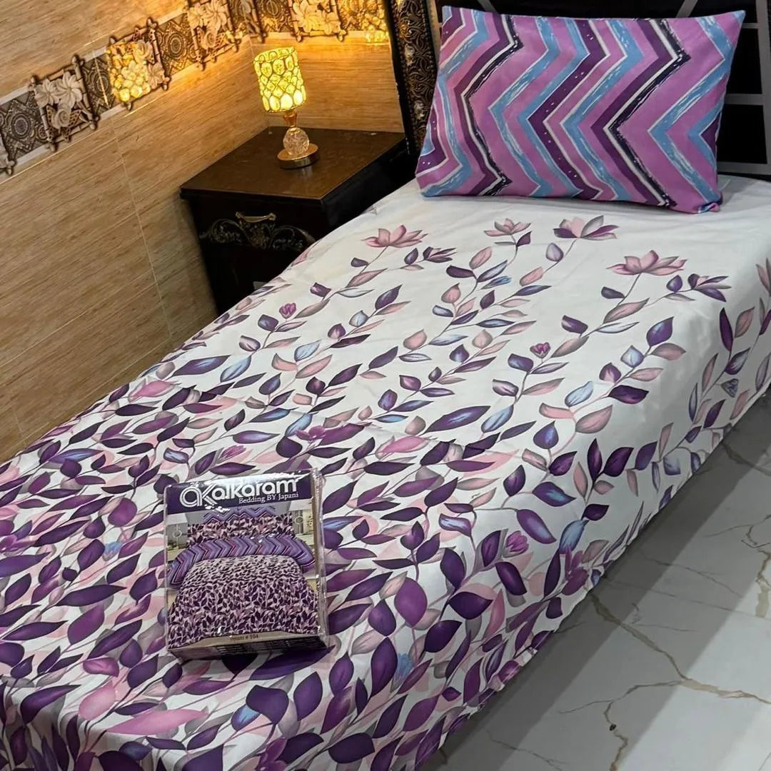 Purple Floral Cotton Bedsheet Set Single Bed 4-Piece