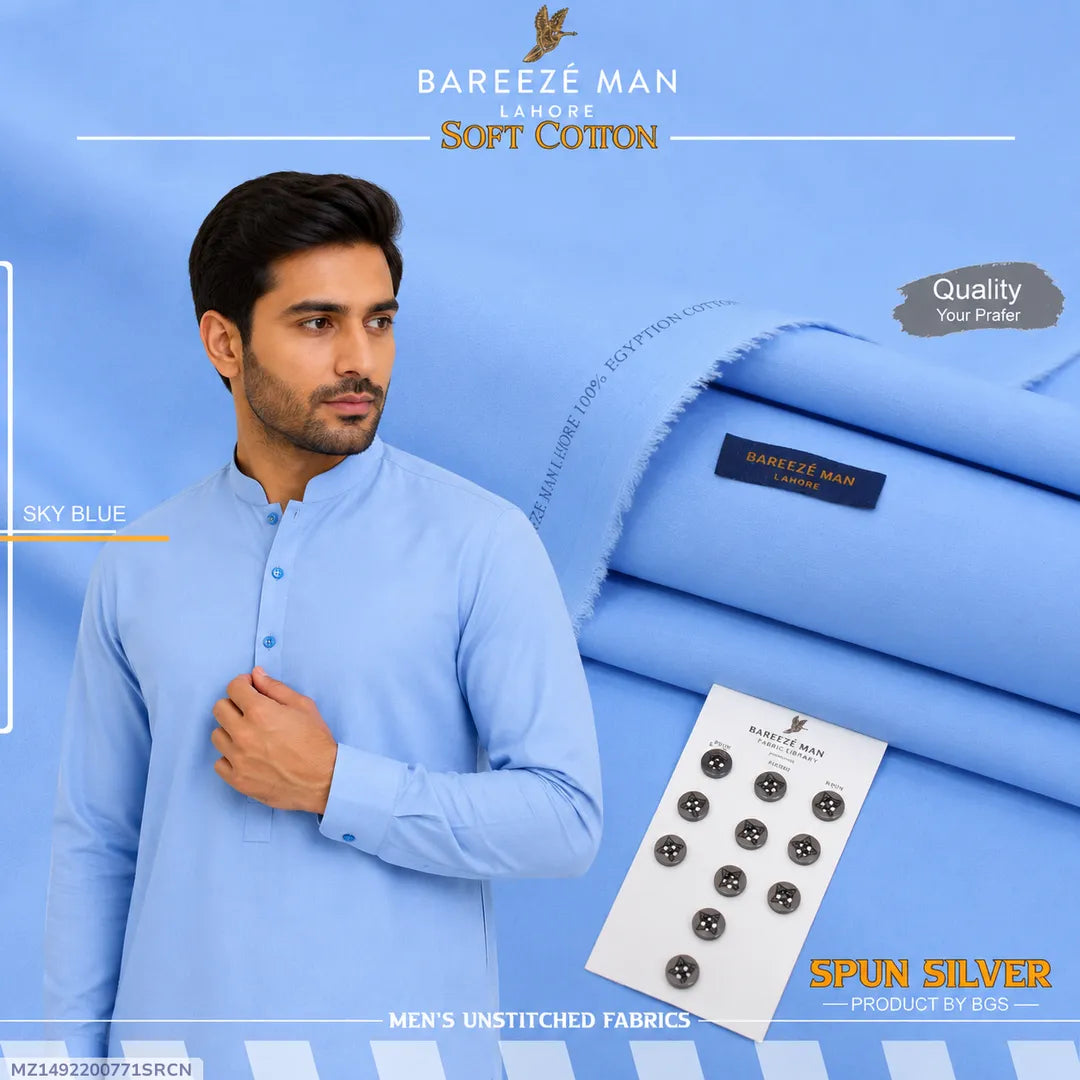 Men Soft Cotton Unstitched Suit Blue Summer