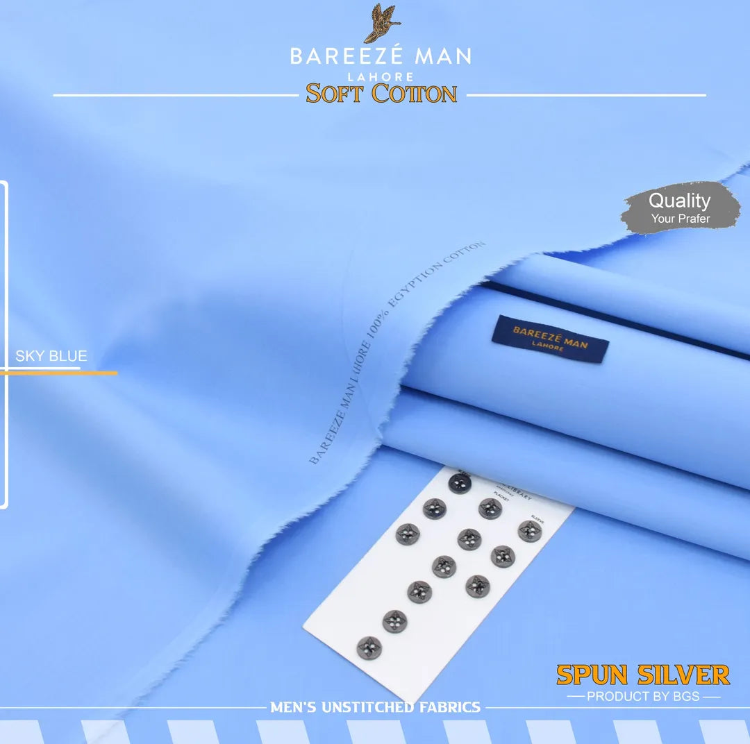 Men Soft Cotton Unstitched Suit Blue Summer