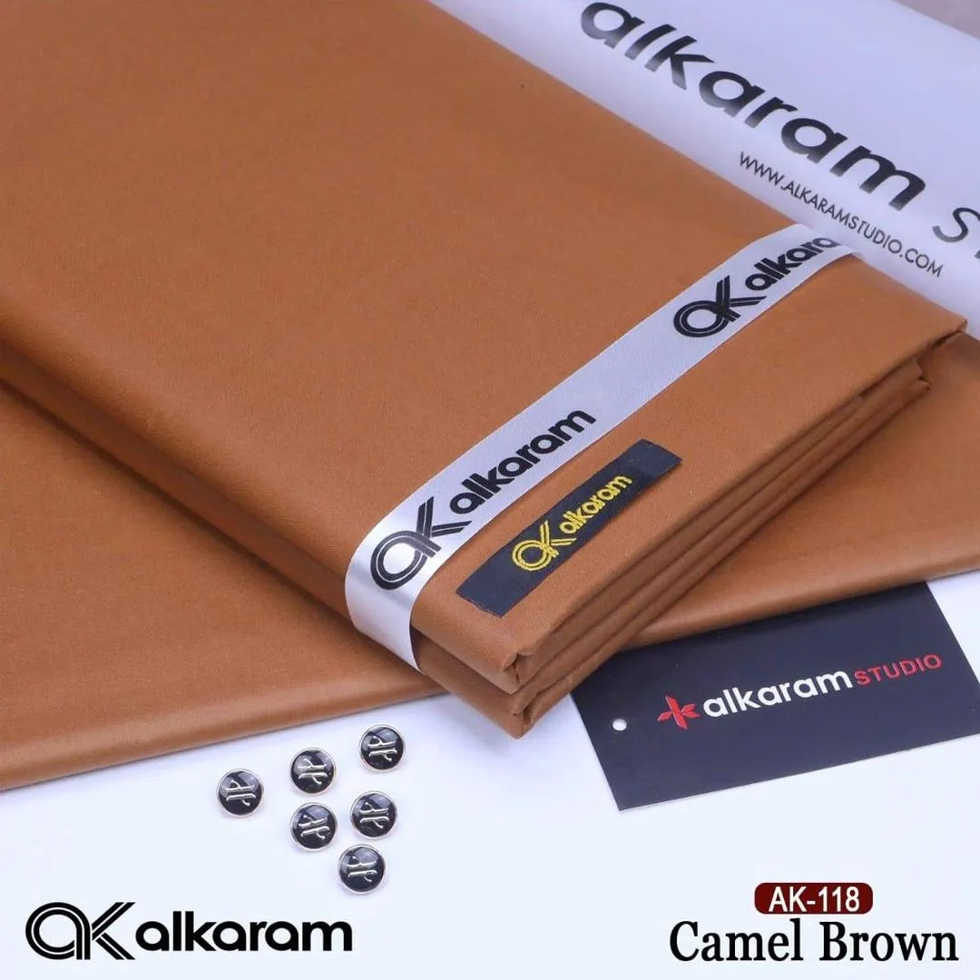 Camel Brown Unstitched Cotton Suit for Men
