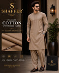 Men Cotton Unstitched Suit Light Brown Summer