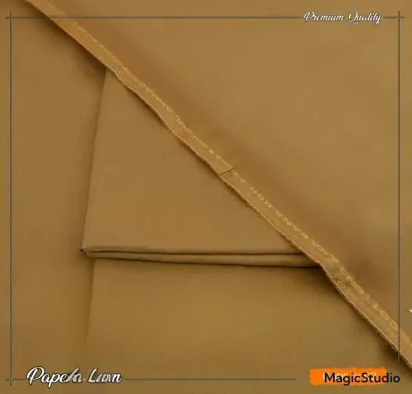 Men Cotton Unstitched Suit Light Brown Summer