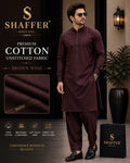 Men Unstitched Cotton Suit Brown Wine Summer