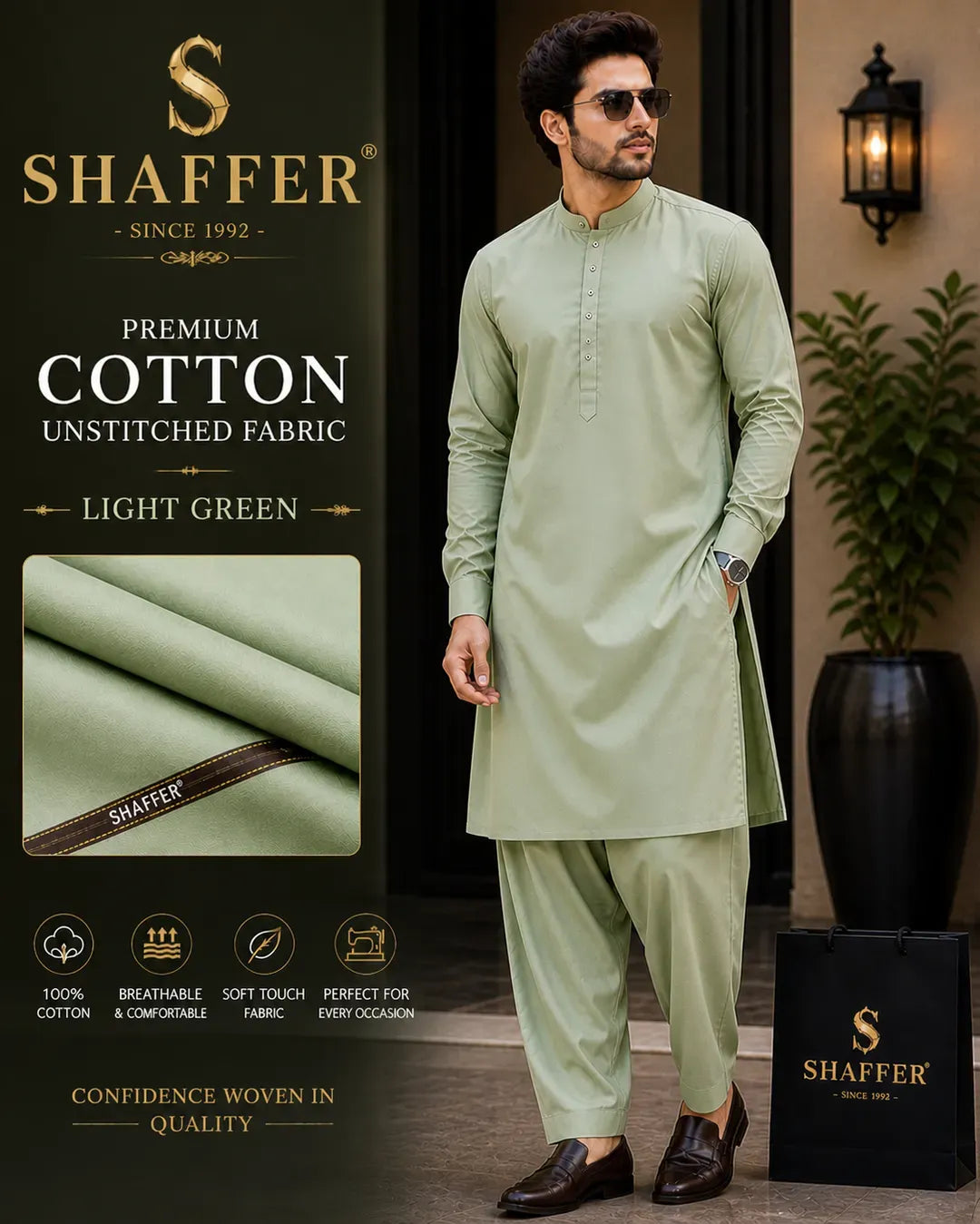 Men's Unstitched Cotton Plain Suit