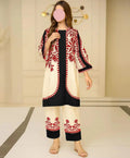 Digital Printed Cord Set 2Pcs Cream Black Kurta Set