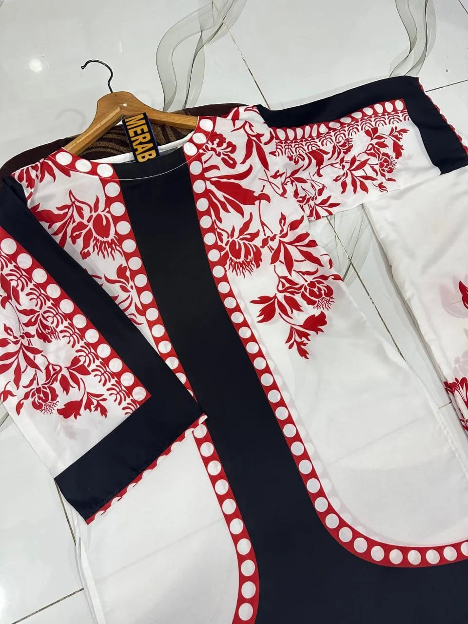 Digital Printed Cord Set 2Pcs Cream Black Kurta Set