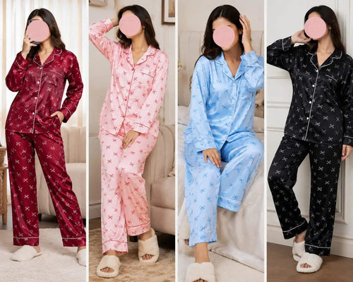 2 Pcs Women's Stitched Silk Printed Night Suit