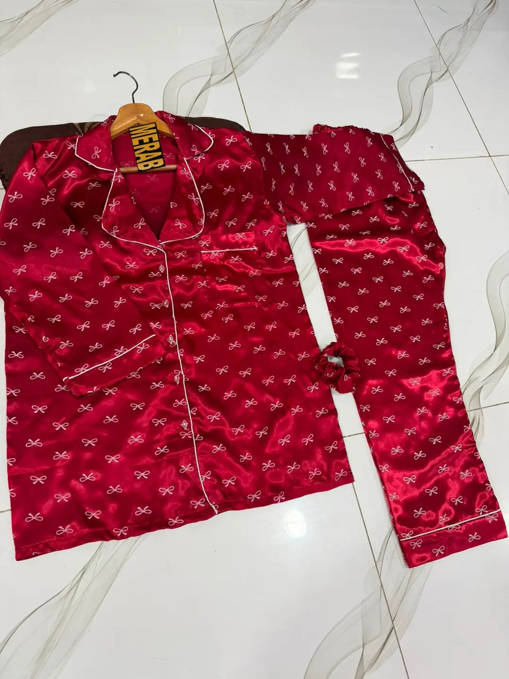 2 Pcs Women's Stitched Silk Printed Night Suit
