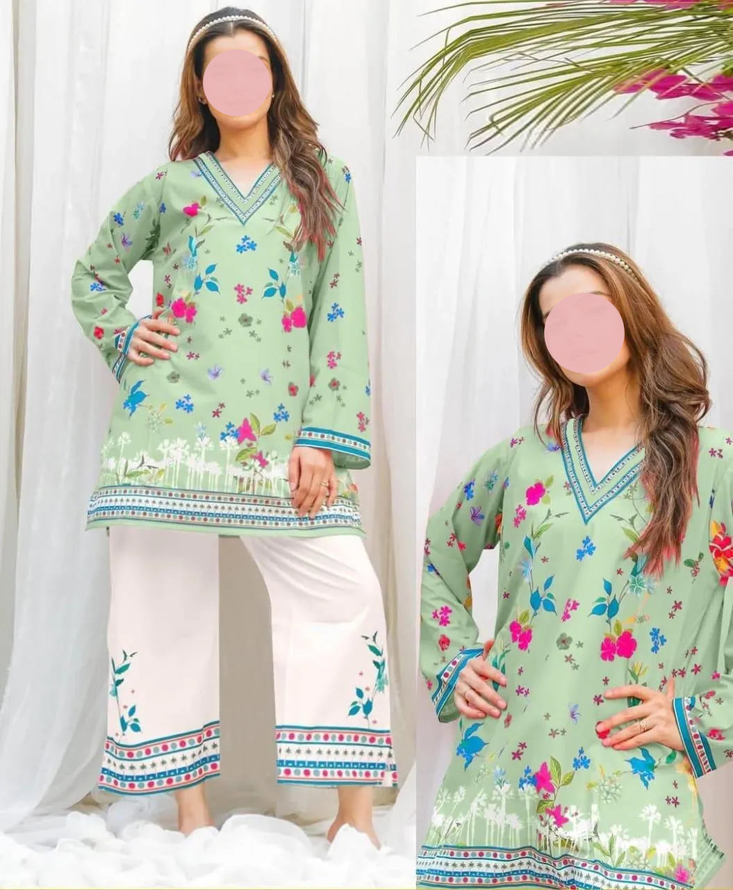 Green Floral Swiss Lawn 2-Piece Set for Women
