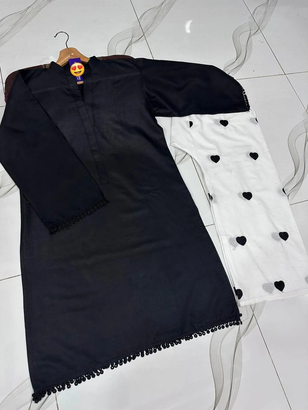 Lace Border Shirt With Heart Embroidery Flapper 2Pcs