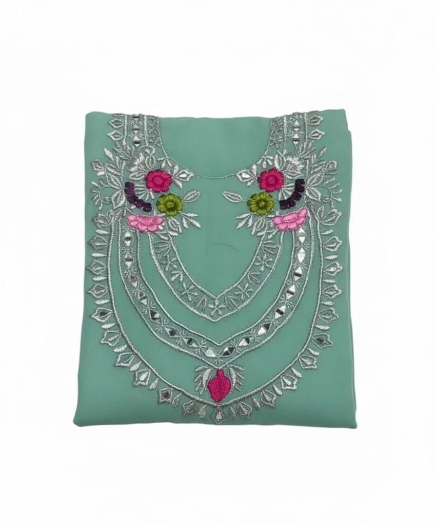 Women Organza Mirror Work Suit Green 2 Pcs with Dupatta