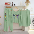 Green Butterfly Print 3-Piece Night Suit for Women