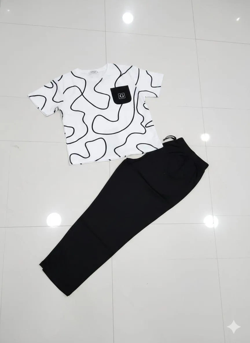 White Printed Night Suit with Front Pocket for Women Medium to XL