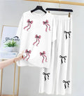 Bow Printed Night Suit for Girls White