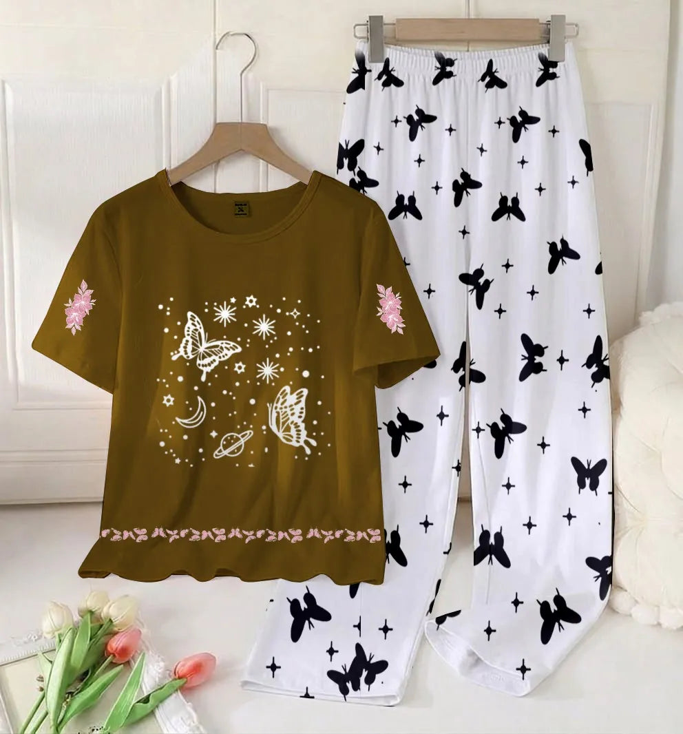 2 Pcs Women's Stitched Cotton Jersey Printed Night Suit