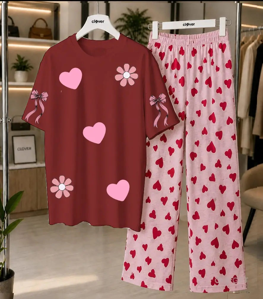 2 Pcs Women's Stitched Jersey Plain Night Suit