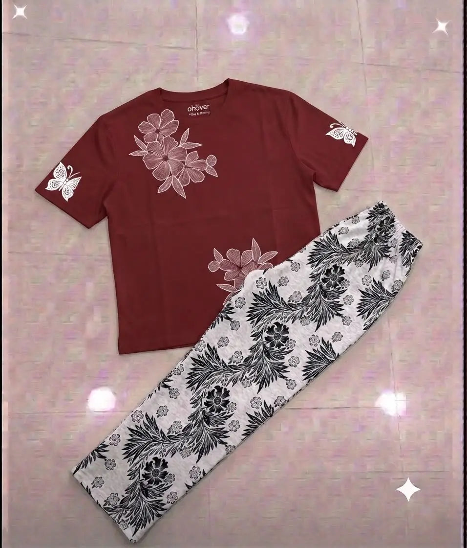 2 Pcs Women's Stitched Cotton Jersey Printed Night Suit