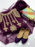 3 Pcs Women’s Unstitched Organza Ari Work Suit