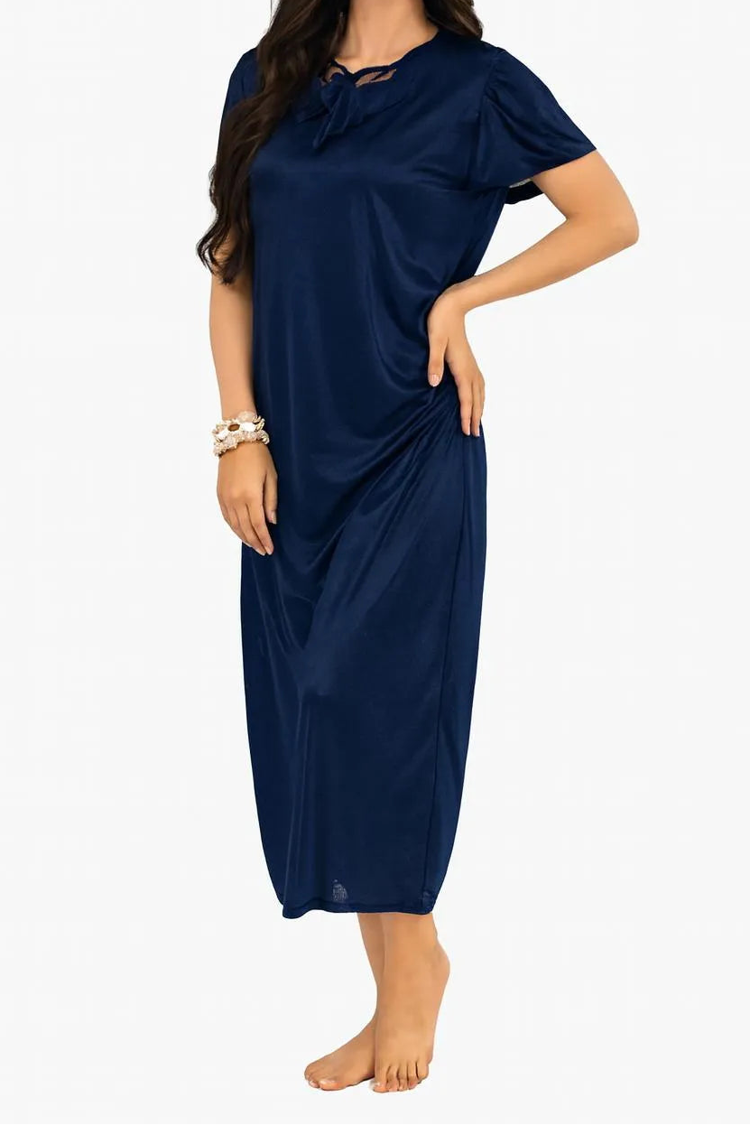 Blue Silk Night Suit for Women V-Neck Free Size