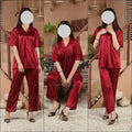 Maroon Silk V-Neck 2-Piece Sleep Set for Women