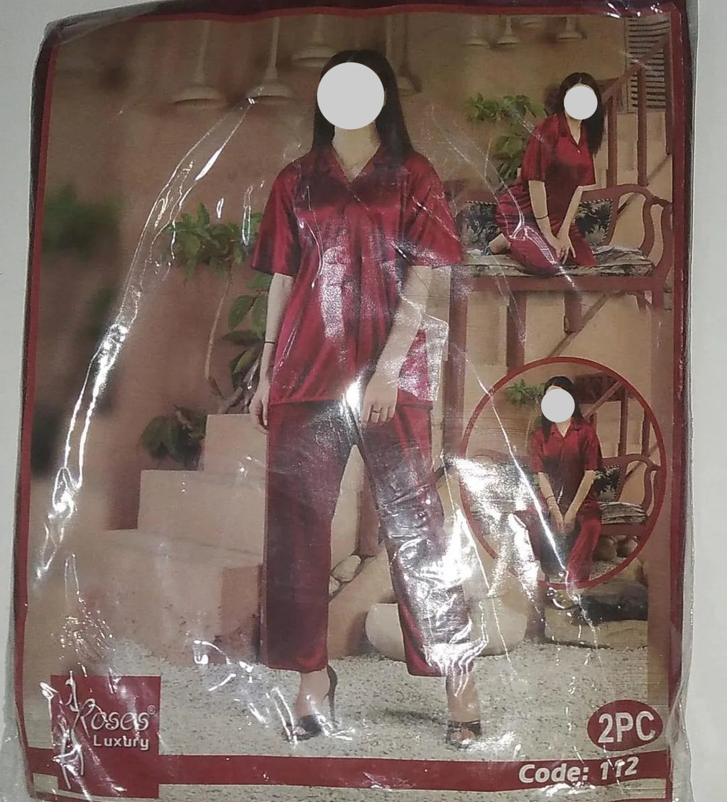 Maroon Silk V-Neck 2-Piece Sleep Set for Women