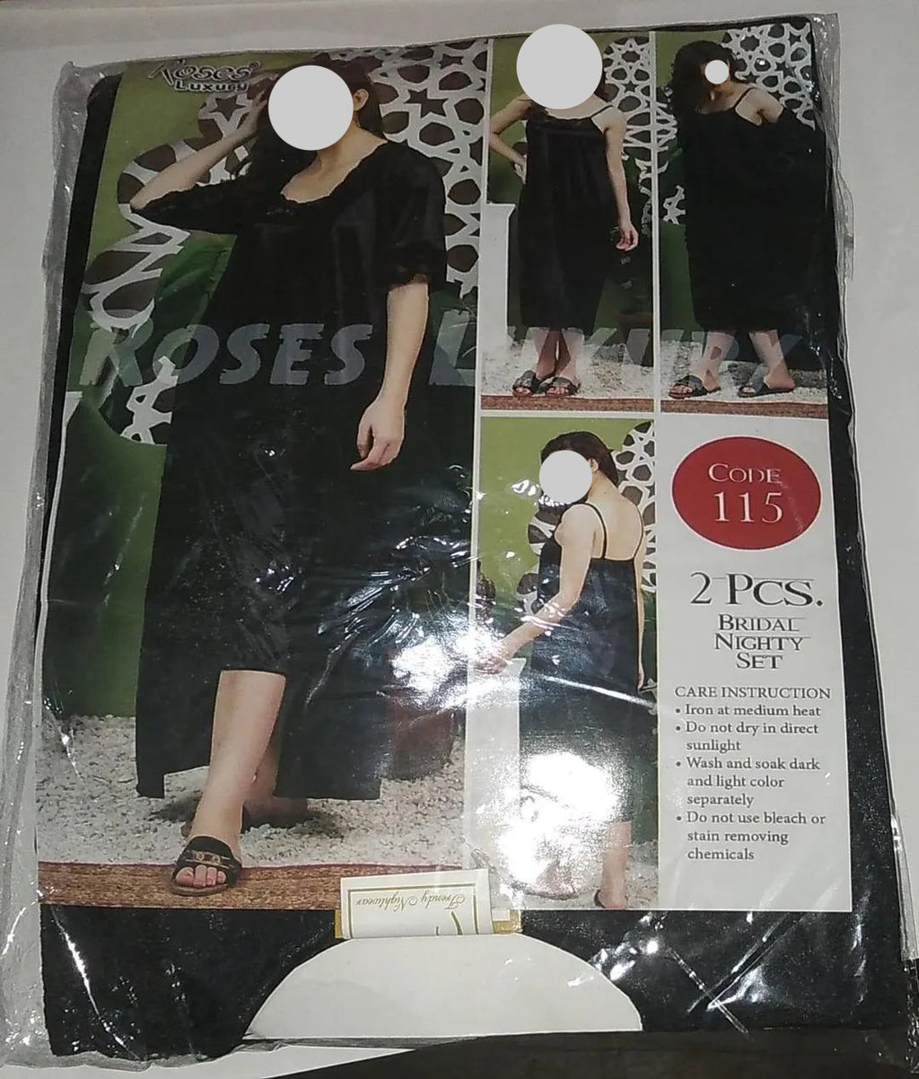 Black Silk Lace Nightgown Set with V-Neck