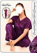 Purple Silk Lace V-Neck 2Pcs Sleep Set