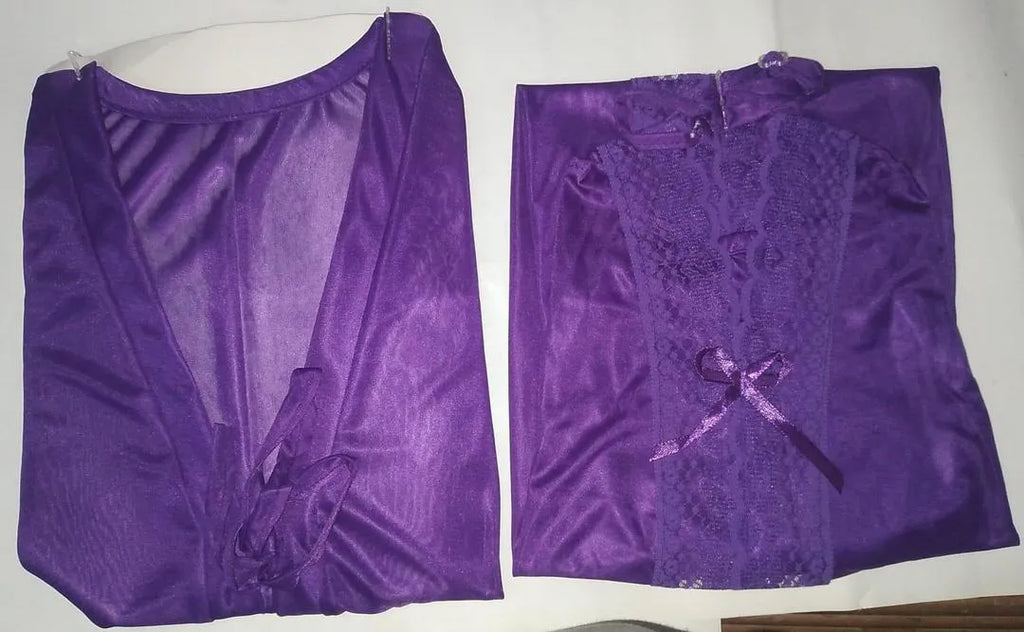 Purple Silk Lace V-Neck 2Pcs Sleep Set