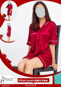 Maroon Silk 2-Piece Nightwear Set with V-Neck