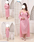 Pink Silk Lace Nightgown Set for Women