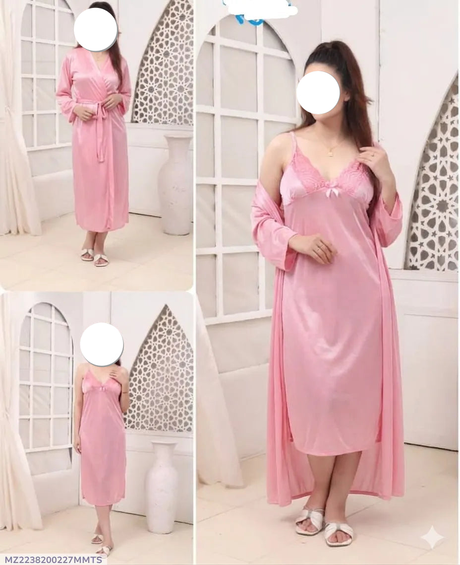 Pink Silk Lace Nightgown Set for Women