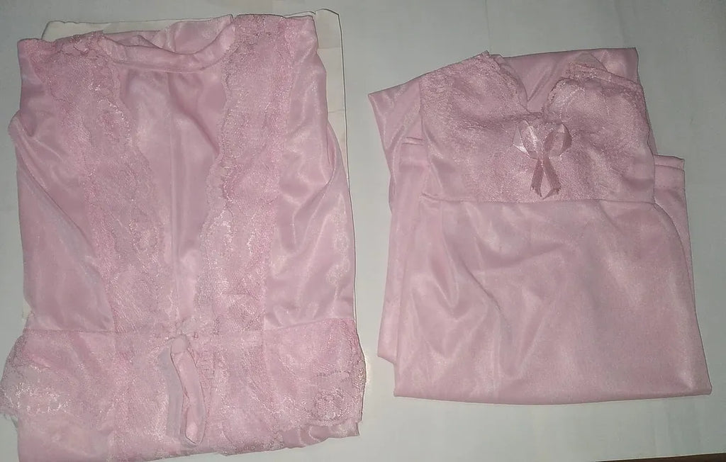Pink Silk Lace Nightgown Set for Women