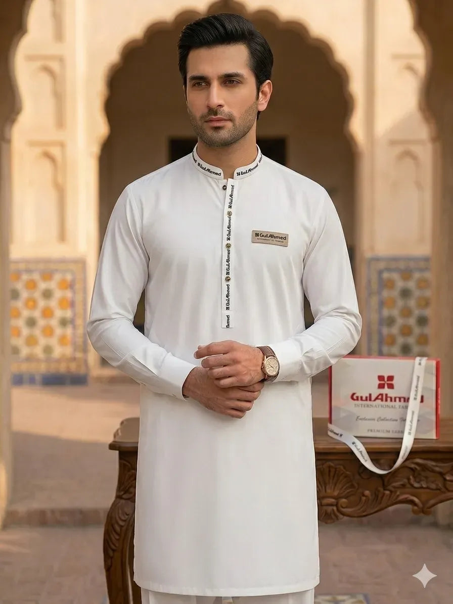 Men's White Wash & Wear Kurta Suit Summer